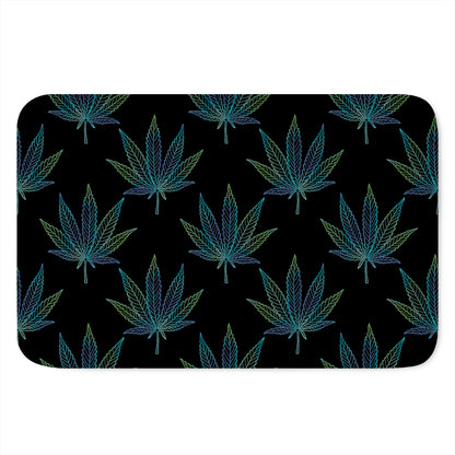Blue And Green Weed Leaf Pattern Print Indoor Door Mat
