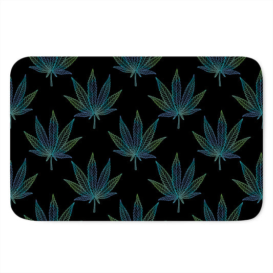 Blue And Green Weed Leaf Pattern Print Indoor Door Mat