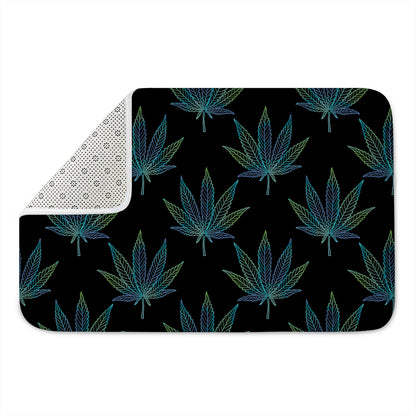 Blue And Green Weed Leaf Pattern Print Indoor Door Mat