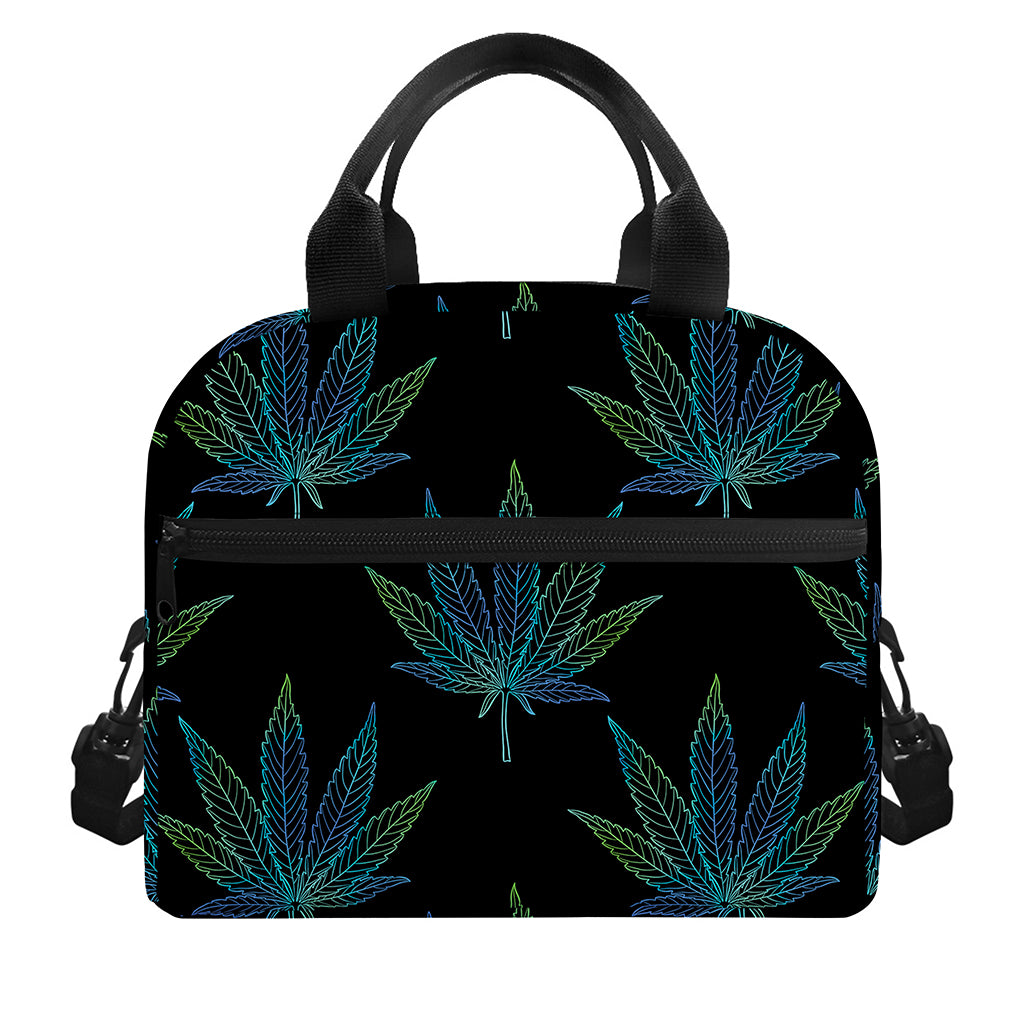 Blue And Green Weed Leaf Pattern Print Insulated Lunch Bag