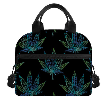 Blue And Green Weed Leaf Pattern Print Insulated Lunch Bag