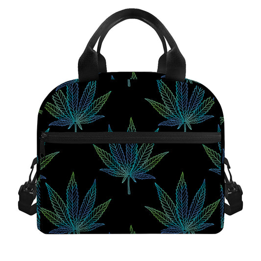 Blue And Green Weed Leaf Pattern Print Insulated Lunch Bag