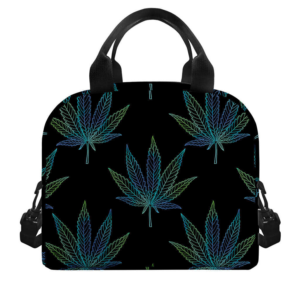 Blue And Green Weed Leaf Pattern Print Insulated Lunch Bag