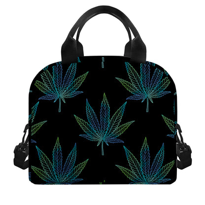 Blue And Green Weed Leaf Pattern Print Insulated Lunch Bag
