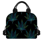 Blue And Green Weed Leaf Pattern Print Insulated Lunch Bag
