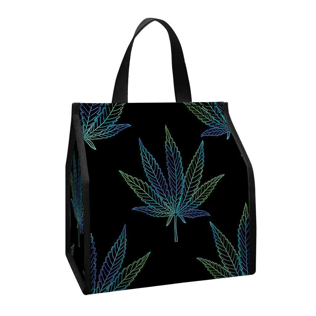 Blue And Green Weed Leaf Pattern Print Insulated Lunch Tote