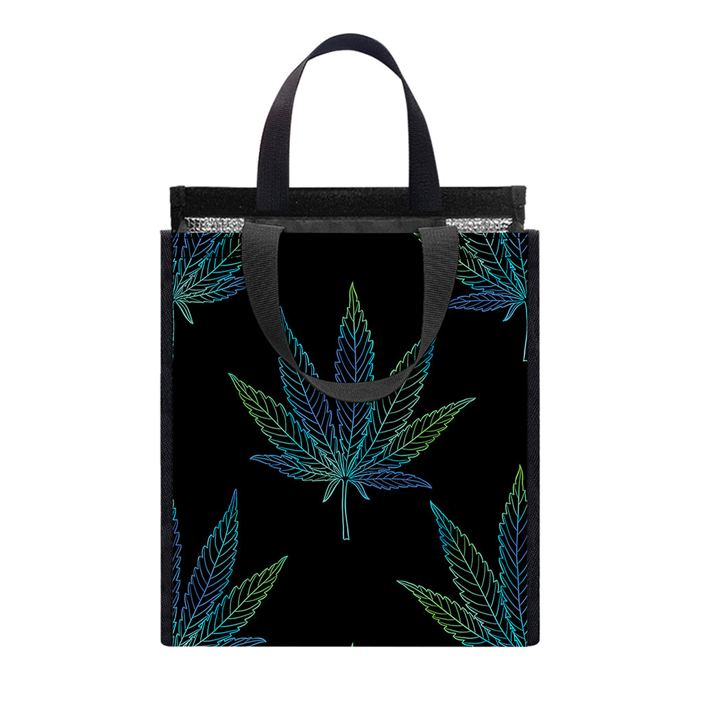 Blue And Green Weed Leaf Pattern Print Insulated Lunch Tote
