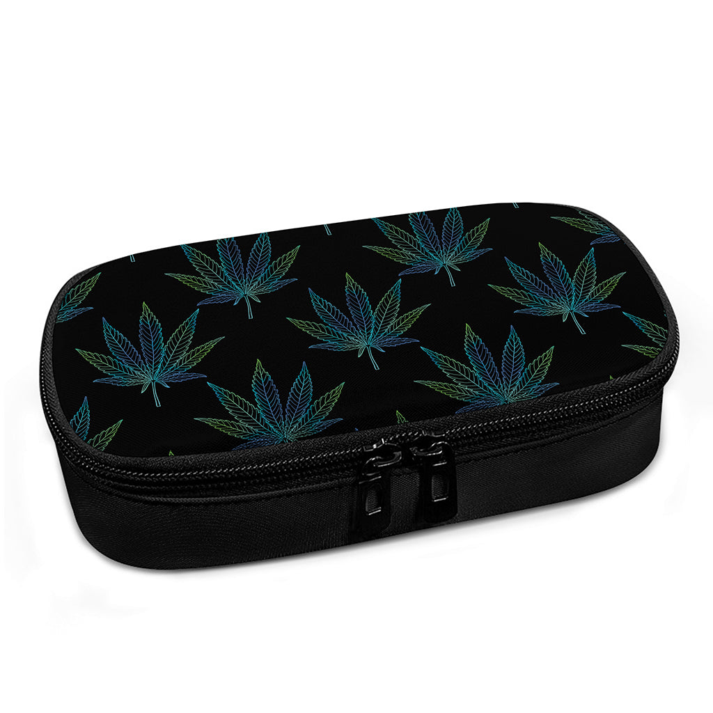 Blue And Green Weed Leaf Pattern Print Insulin Cooler Travel Case