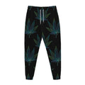 Blue And Green Weed Leaf Pattern Print Jogger Pants