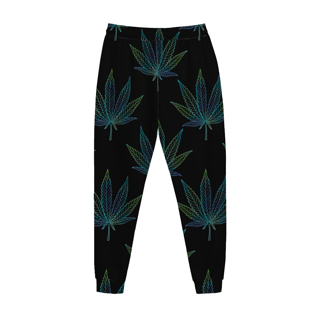 Blue And Green Weed Leaf Pattern Print Jogger Pants