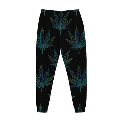 Blue And Green Weed Leaf Pattern Print Jogger Pants