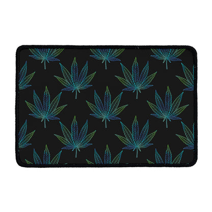 Blue And Green Weed Leaf Pattern Print Kitchen Mat