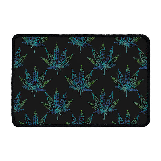 Blue And Green Weed Leaf Pattern Print Kitchen Mat