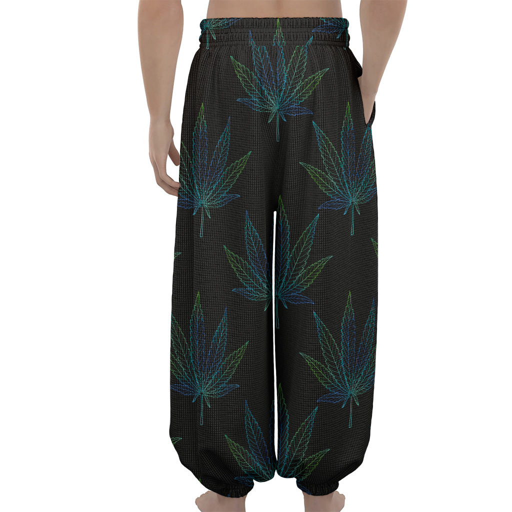 Blue And Green Weed Leaf Pattern Print Lantern Pants