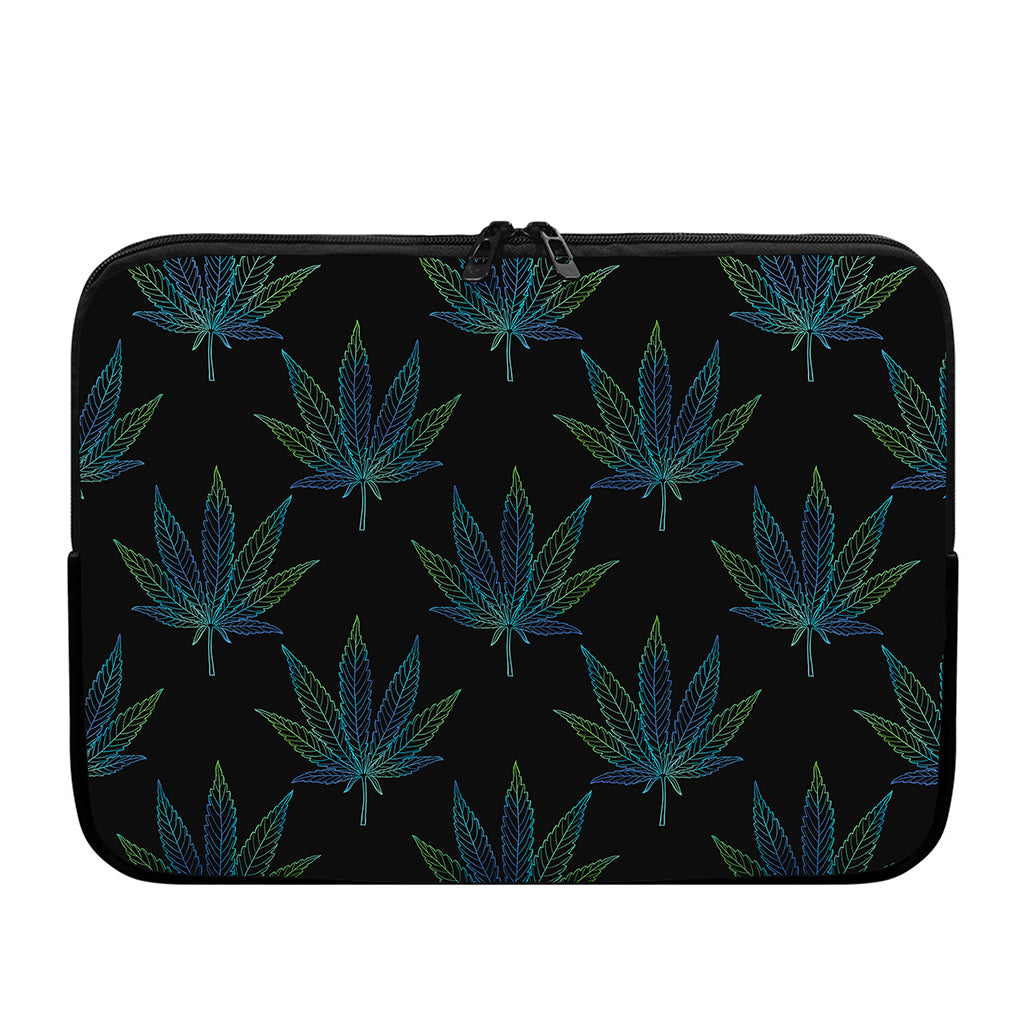 Blue And Green Weed Leaf Pattern Print Laptop Sleeve