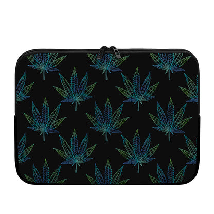 Blue And Green Weed Leaf Pattern Print Laptop Sleeve