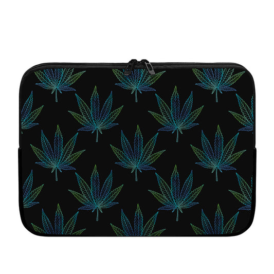 Blue And Green Weed Leaf Pattern Print Laptop Sleeve