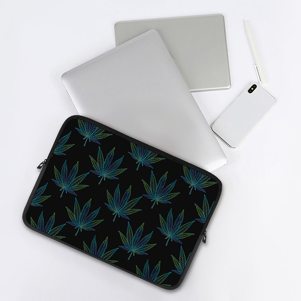 Blue And Green Weed Leaf Pattern Print Laptop Sleeve
