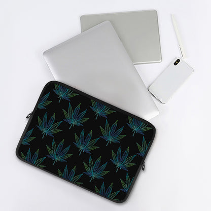 Blue And Green Weed Leaf Pattern Print Laptop Sleeve