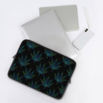 Blue And Green Weed Leaf Pattern Print Laptop Sleeve