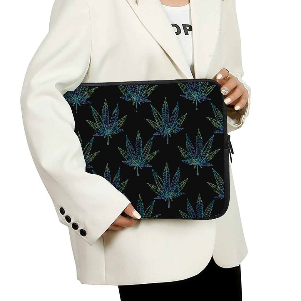 Blue And Green Weed Leaf Pattern Print Laptop Sleeve