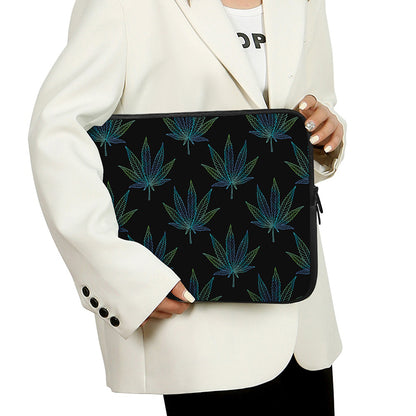 Blue And Green Weed Leaf Pattern Print Laptop Sleeve