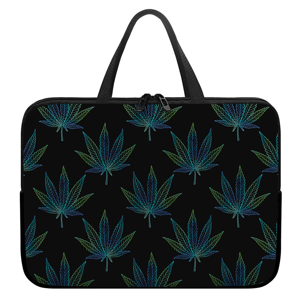 Blue And Green Weed Leaf Pattern Print Laptop Sleeve With Handle