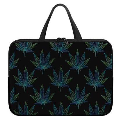 Blue And Green Weed Leaf Pattern Print Laptop Sleeve With Handle