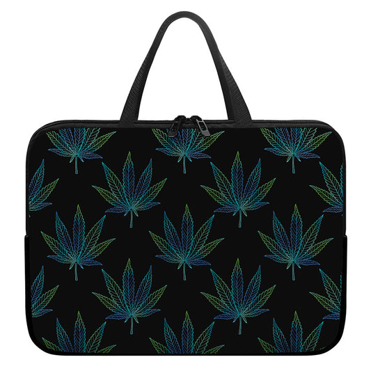 Blue And Green Weed Leaf Pattern Print Laptop Sleeve With Handle