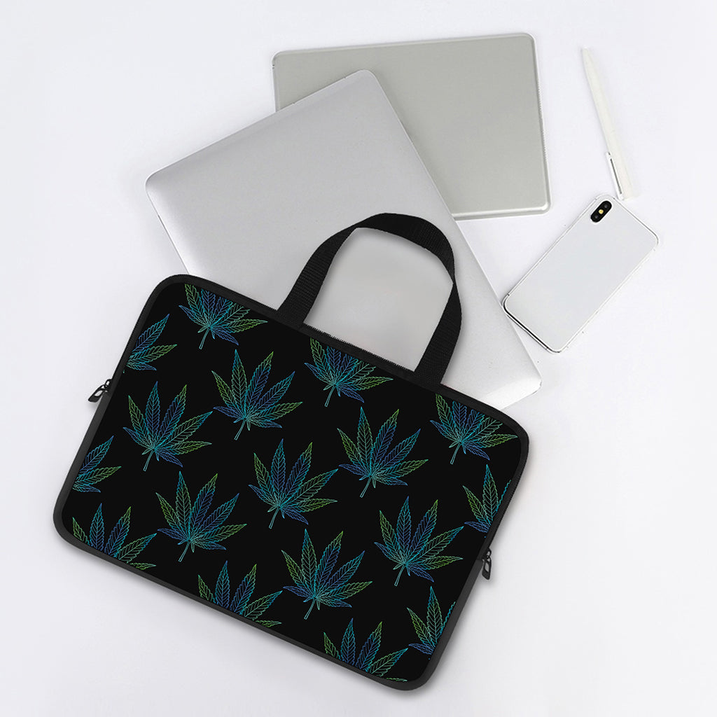 Blue And Green Weed Leaf Pattern Print Laptop Sleeve With Handle