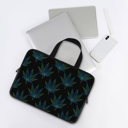 Blue And Green Weed Leaf Pattern Print Laptop Sleeve With Handle