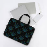 Blue And Green Weed Leaf Pattern Print Laptop Sleeve With Handle