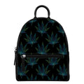 Blue And Green Weed Leaf Pattern Print Leather Backpack