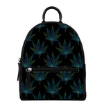 Blue And Green Weed Leaf Pattern Print Leather Backpack
