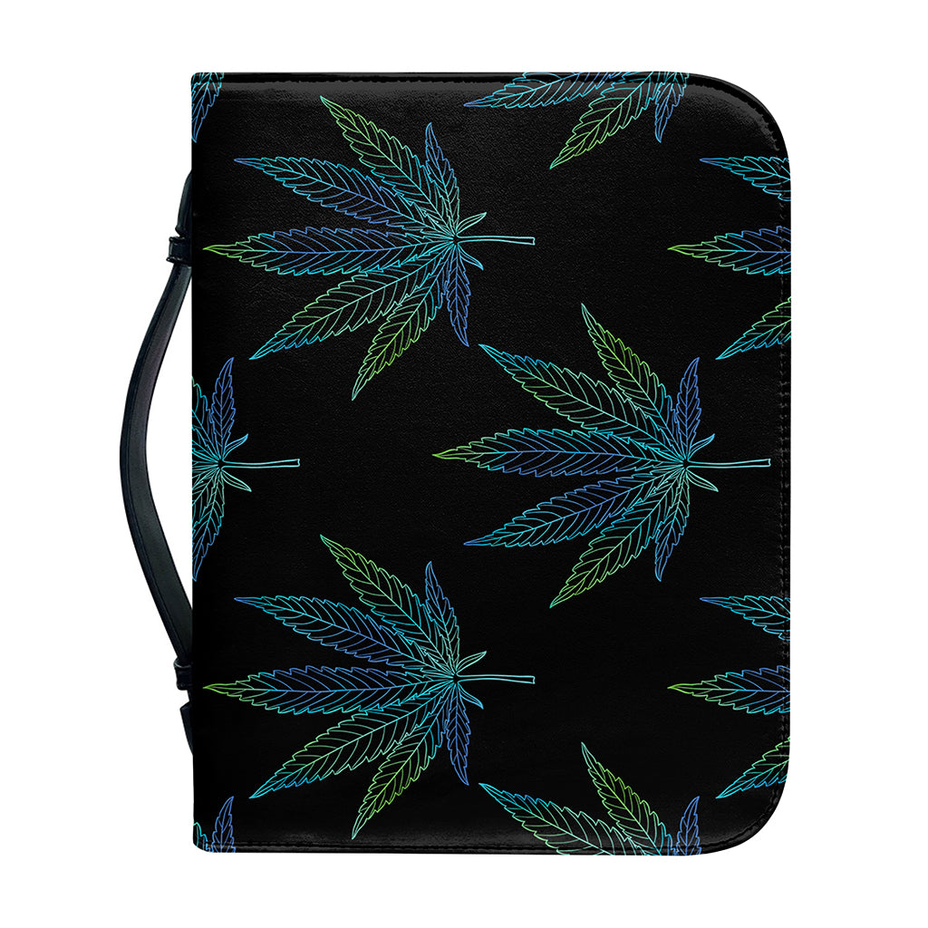 Blue And Green Weed Leaf Pattern Print Leather Bible Cover