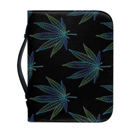 Blue And Green Weed Leaf Pattern Print Leather Bible Cover