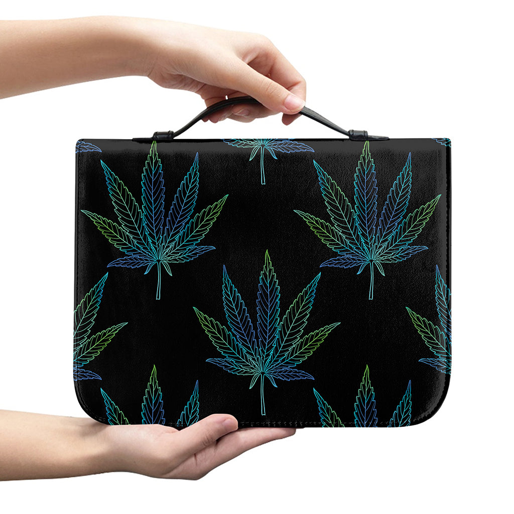 Blue And Green Weed Leaf Pattern Print Leather Bible Cover