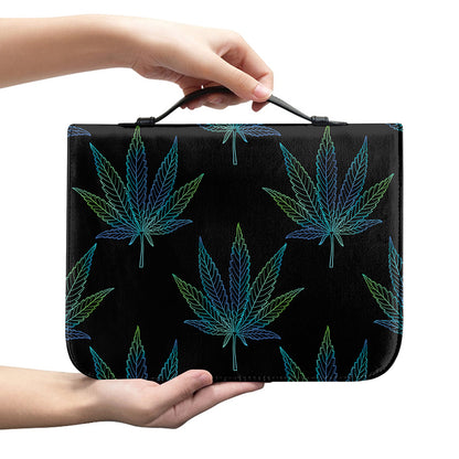 Blue And Green Weed Leaf Pattern Print Leather Bible Cover
