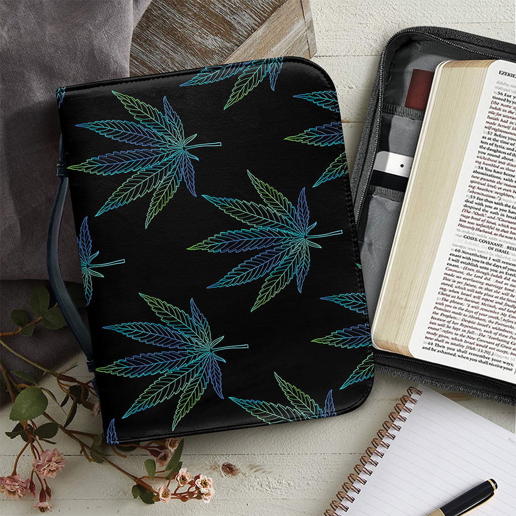 Blue And Green Weed Leaf Pattern Print Leather Bible Cover