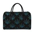 Blue And Green Weed Leaf Pattern Print Leather Duffel Bag