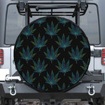 Blue And Green Weed Leaf Pattern Print Leather Spare Tire Cover