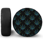 Blue And Green Weed Leaf Pattern Print Leather Spare Tire Cover