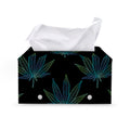 Blue And Green Weed Leaf Pattern Print Leather Tissue Box Cover