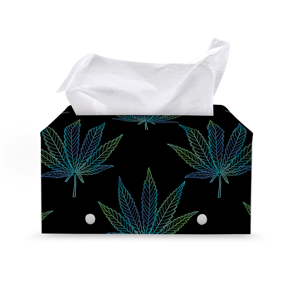Blue And Green Weed Leaf Pattern Print Leather Tissue Box Cover