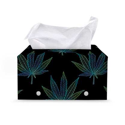 Blue And Green Weed Leaf Pattern Print Leather Tissue Box Cover