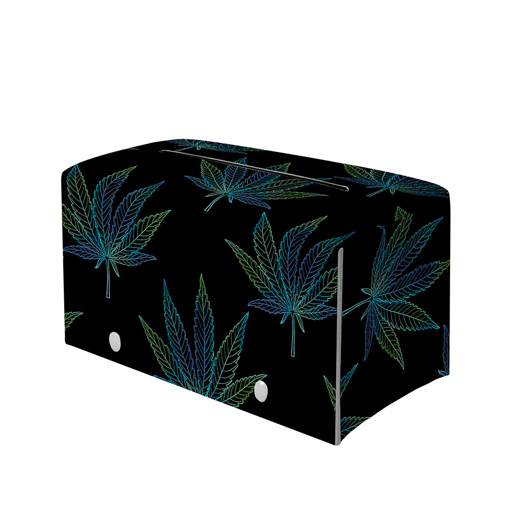 Blue And Green Weed Leaf Pattern Print Leather Tissue Box Cover