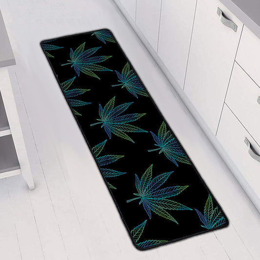 Blue And Green Weed Leaf Pattern Print Long Kitchen Mat