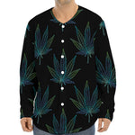 Blue And Green Weed Leaf Pattern Print Long Sleeve Baseball Jersey