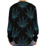 Blue And Green Weed Leaf Pattern Print Long Sleeve Baseball Jersey