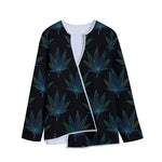 Blue And Green Weed Leaf Pattern Print Long Sleeve Short Coat